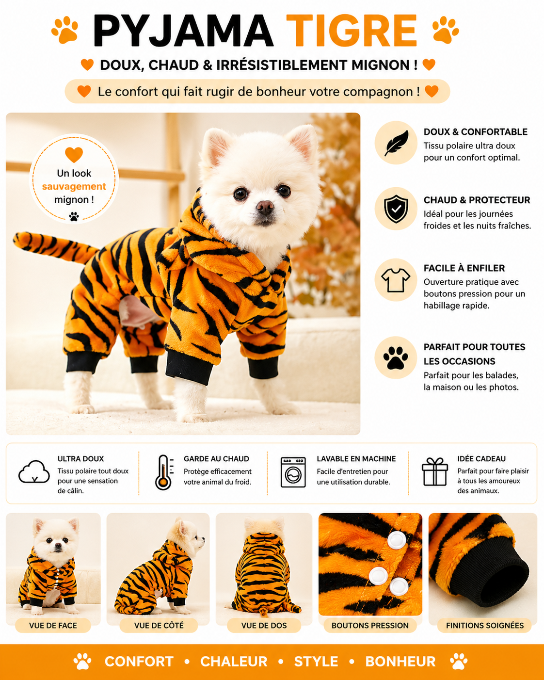 Vêtements pour chien : combinaison en polaire avec capuche