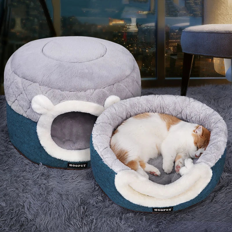 Niche Peluche Chat & Petit Chien HOOPET — Coussin Lavable Design Pop-Top | Petloria