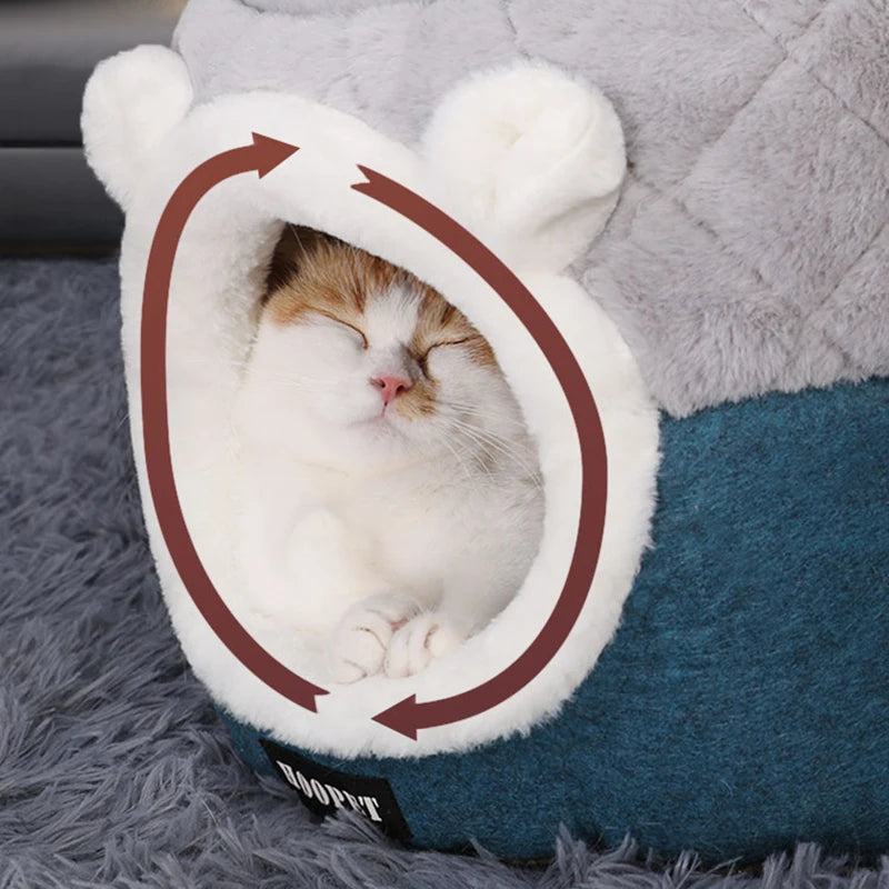 Niche Peluche Chat & Petit Chien HOOPET — Coussin Lavable Design Pop-Top | Petloria
