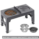 Gamelle surélevée réglable en inox pour chien avec 5 hauteurs, bols séparés et pieds antidérapants.