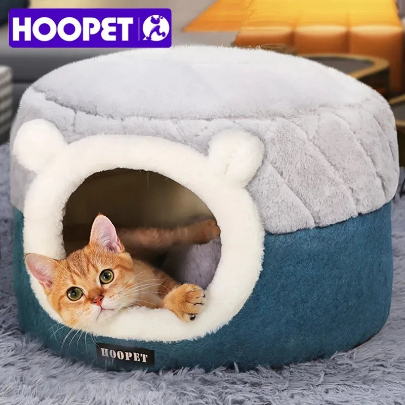 Niche Peluche Chat & Petit Chien HOOPET — Coussin Lavable Design Pop-Top | Petloria