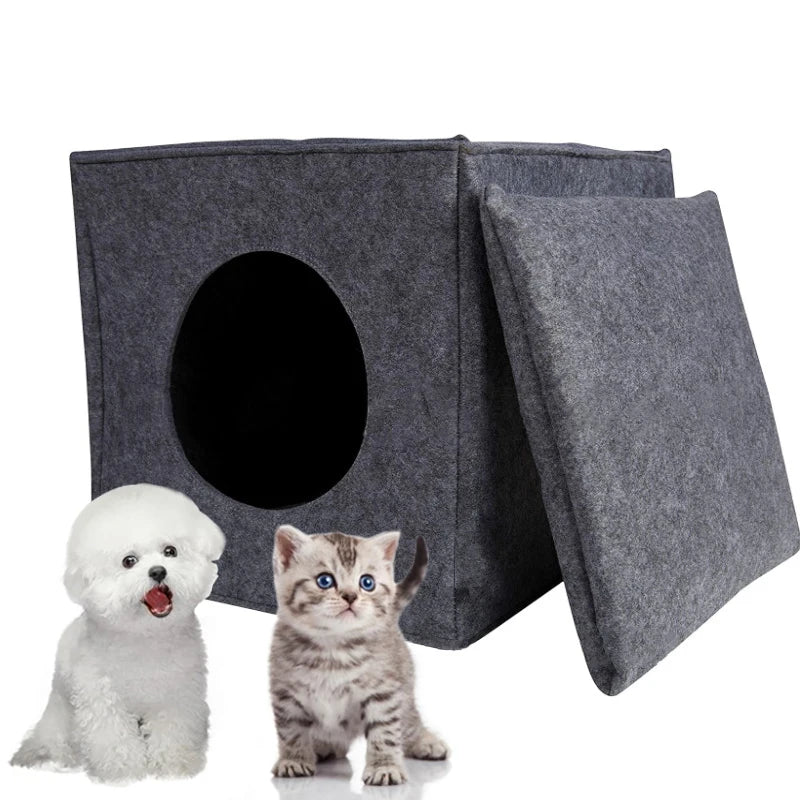 Coussin Feutre Chat 2-en-1 Cave & Coussin — Respirant Portable | Petloria