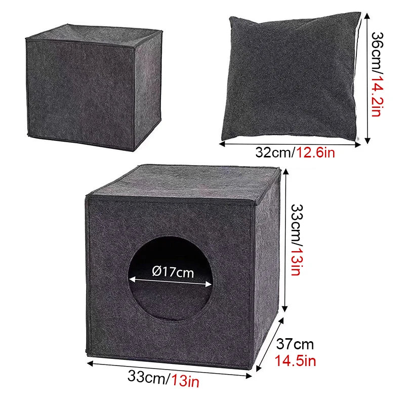 Coussin Feutre Chat 2-en-1 Cave & Coussin — Respirant Portable | Petloria