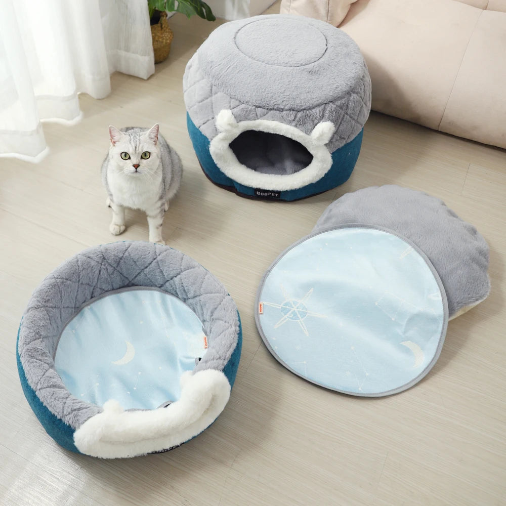 Niche Peluche Chat & Petit Chien HOOPET — Coussin Lavable Design Pop-Top | Petloria