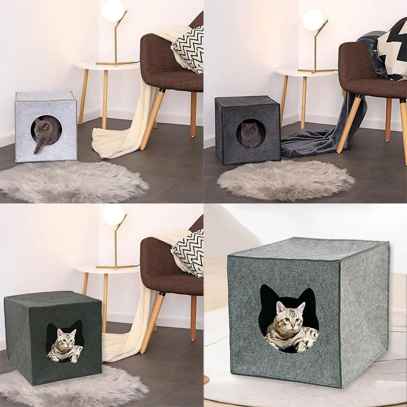 Coussin Feutre Chat 2-en-1 Cave & Coussin — Respirant Portable | Petloria