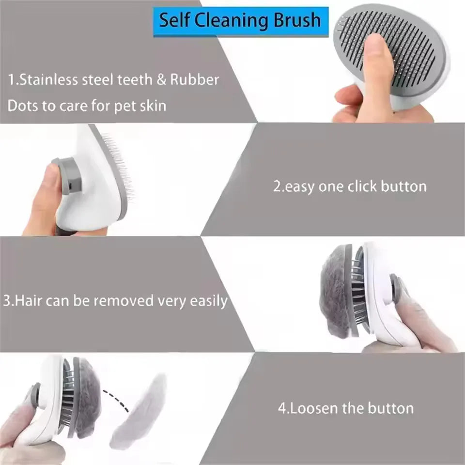 Brosse Anti-Poils Auto-Nettoyante Chat & Chien — Démêlant Massage Anti-Mue | Petloria