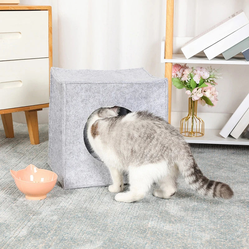 Coussin Feutre Chat 2-en-1 Cave & Coussin — Respirant Portable | Petloria