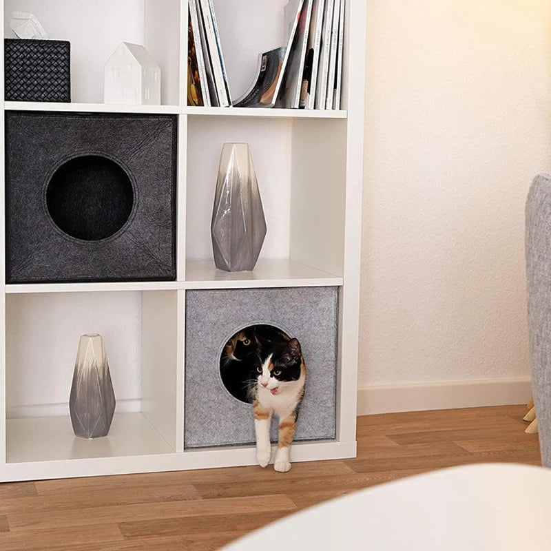 Coussin Feutre Chat 2-en-1 Cave & Coussin — Respirant Portable | Petloria