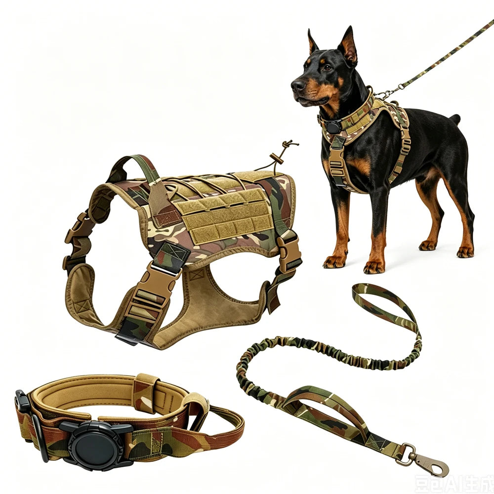 Set Tactique Chien 3-en-1 — Harnais, Collier & Laisse Nylon Ajustables | Petloria