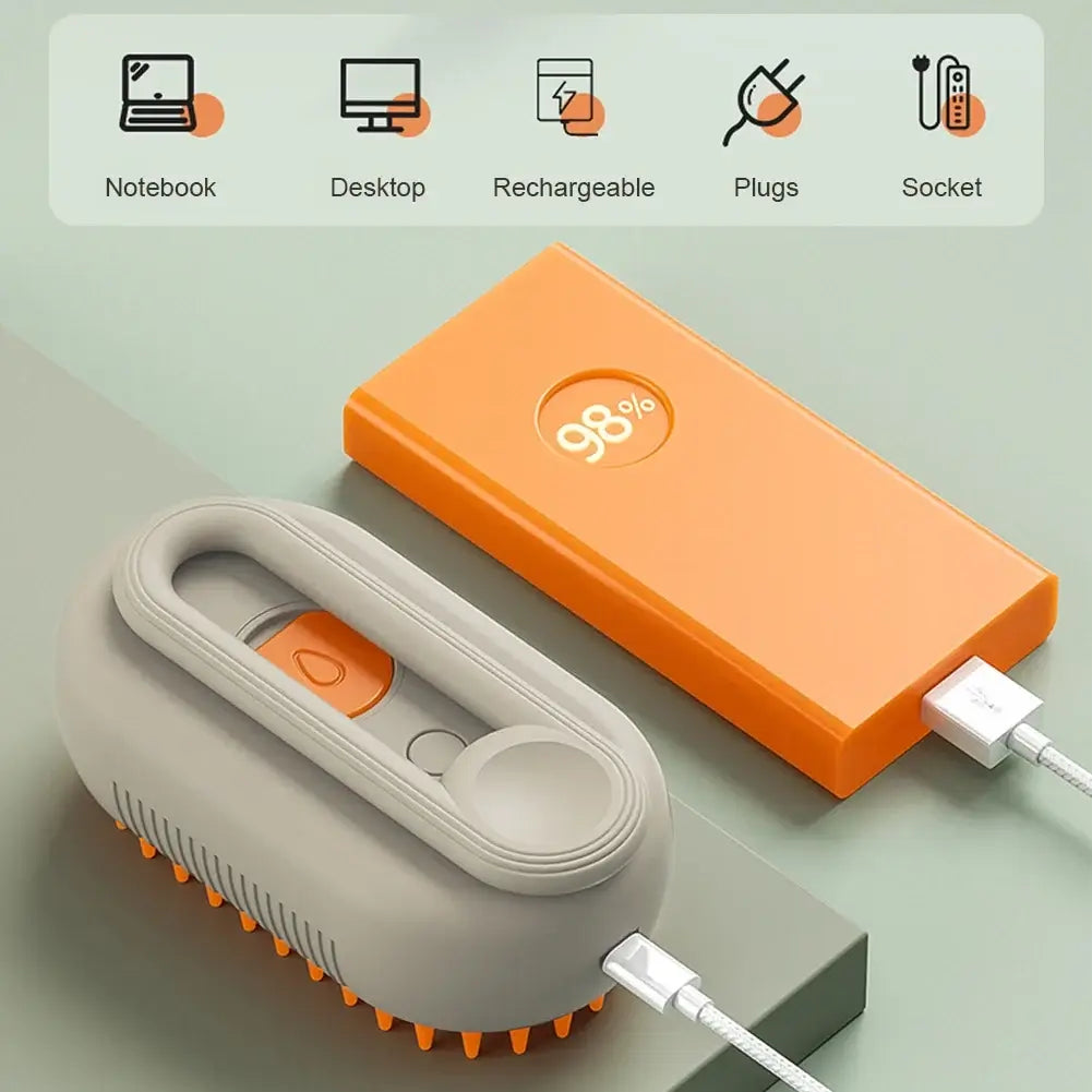 Brosse Vapeur 3-en-1 Chat & Chien — USB Rechargeable