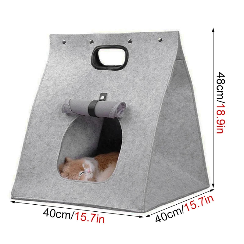 Coussin Feutre Chat 2-en-1 Cave & Coussin — Respirant Portable | Petloria