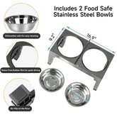 Gamelle surélevée réglable en inox pour chien avec 5 hauteurs ajustables et bols séparés