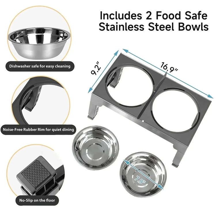 Gamelle surélevée réglable en inox pour chien avec 5 hauteurs ajustables et bols séparés