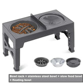 Gamelle surélevée réglable en inox pour chien avec 5 hauteurs, compartiments séparés et pieds antidérapants.