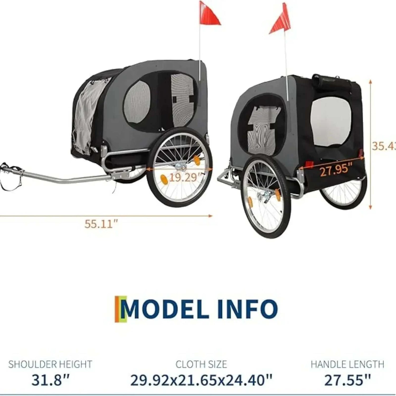 Remorque vélo chien convertible 3-en-1 avec pneus tout-terrain 16 pouces et capacité 40 kg pour confort et sécurité optimale