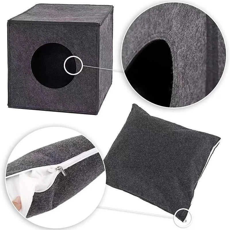 Coussin Feutre Chat 2-en-1 Cave & Coussin — Respirant Portable | Petloria