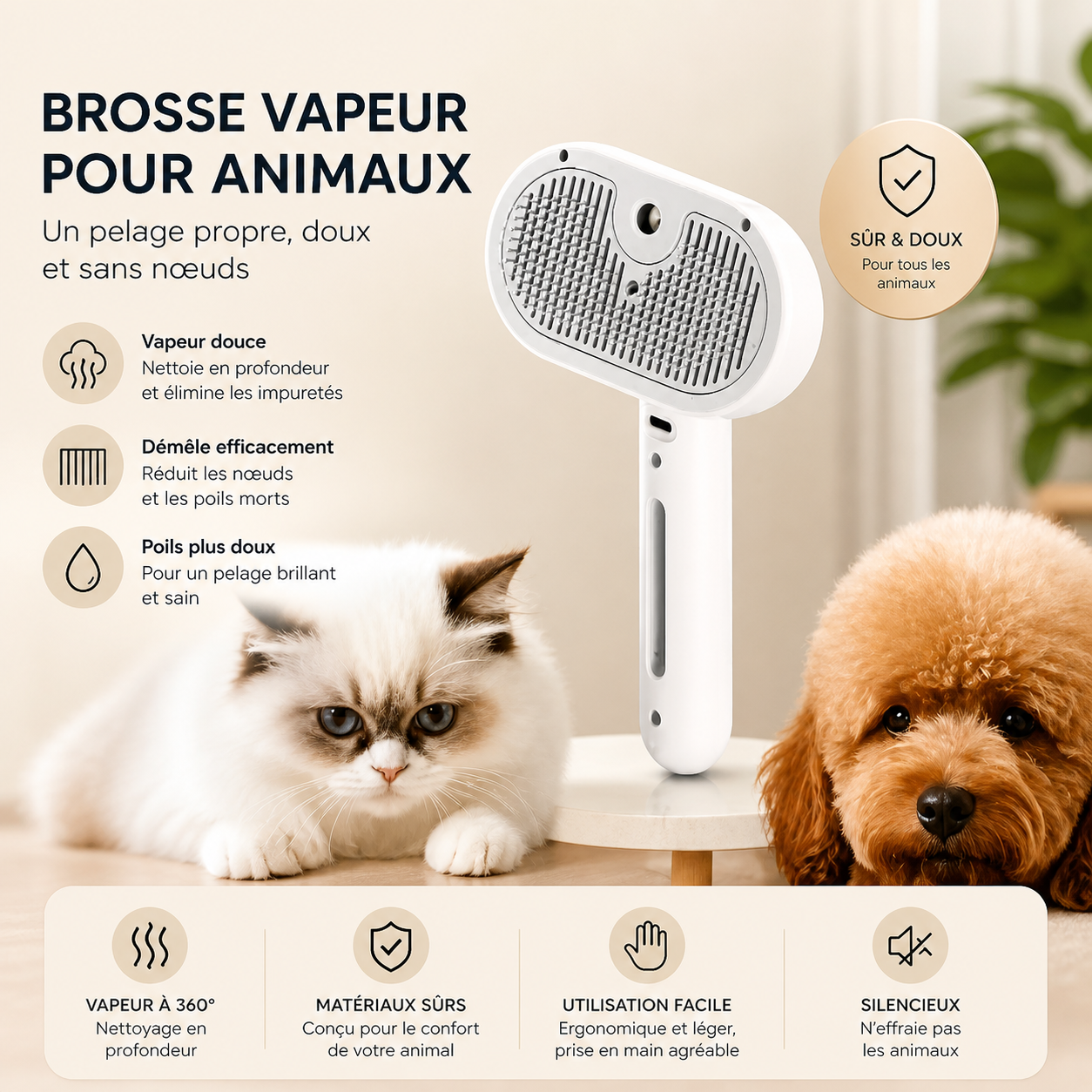 Brosse Vapeur Anti-Poils™ pour Chiens & Chats