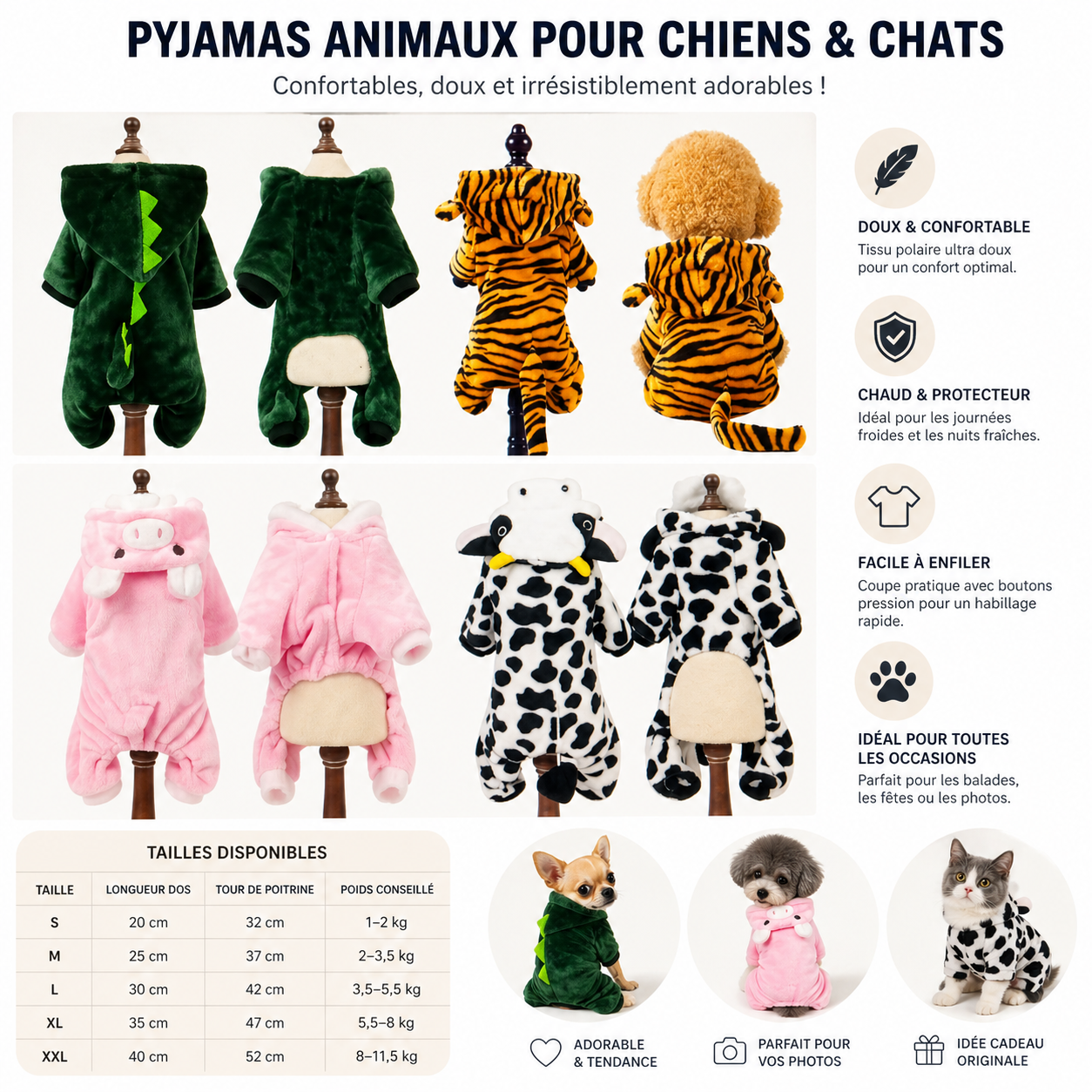 Vêtements pour chien : combinaison en polaire avec capuche